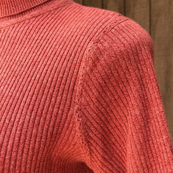Vintage 90s Coral Pink Ribbed Knit Sweater Top L - Picture 8 of 11